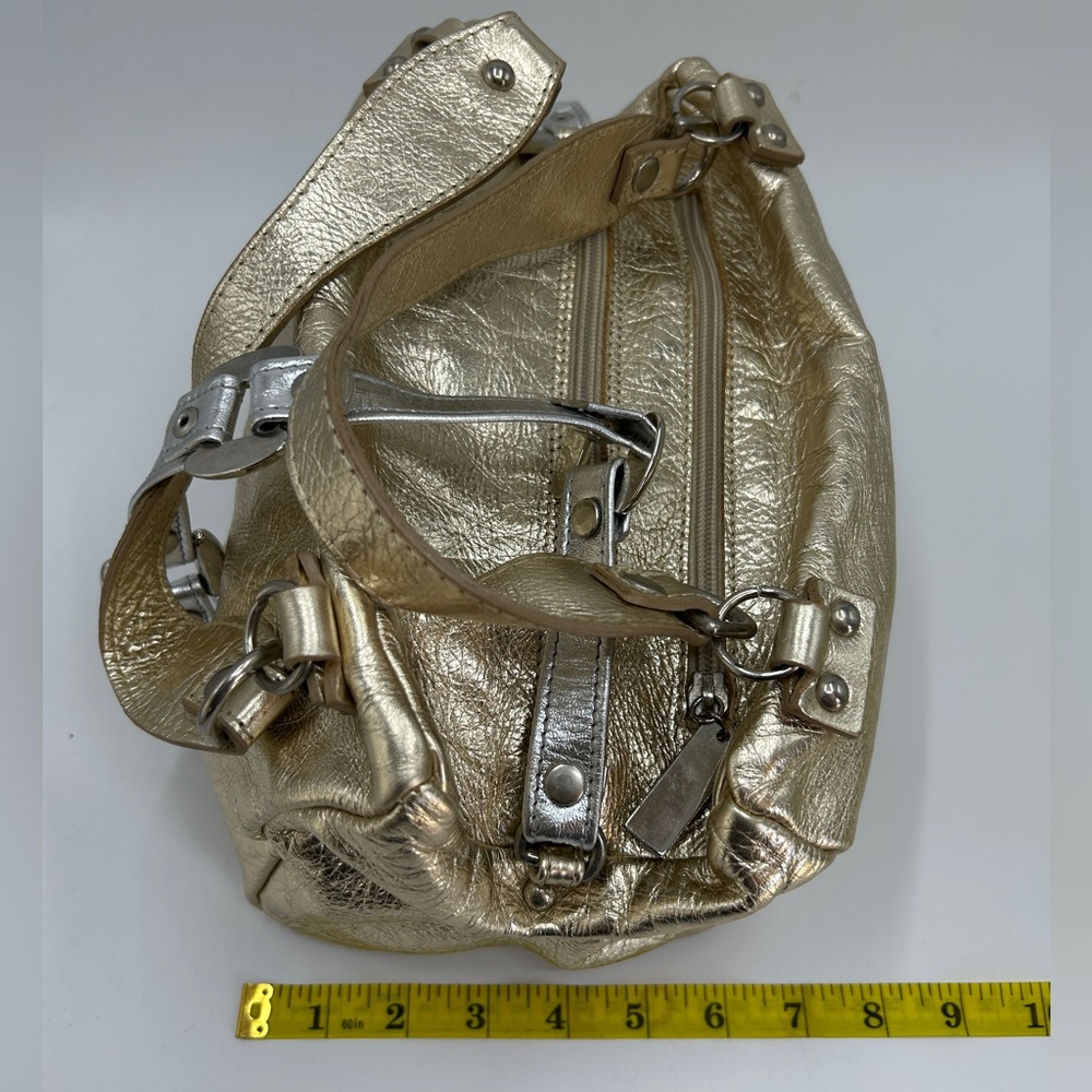 LAURA DI MAGGIO Italy GIANNI NOTARO Designer Metallic Gold Leather Satchel| - Picture 11 of 14